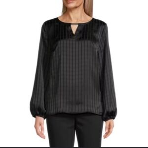 Liz Claiborne Black Satin Windowpane Print Blouse Size XL